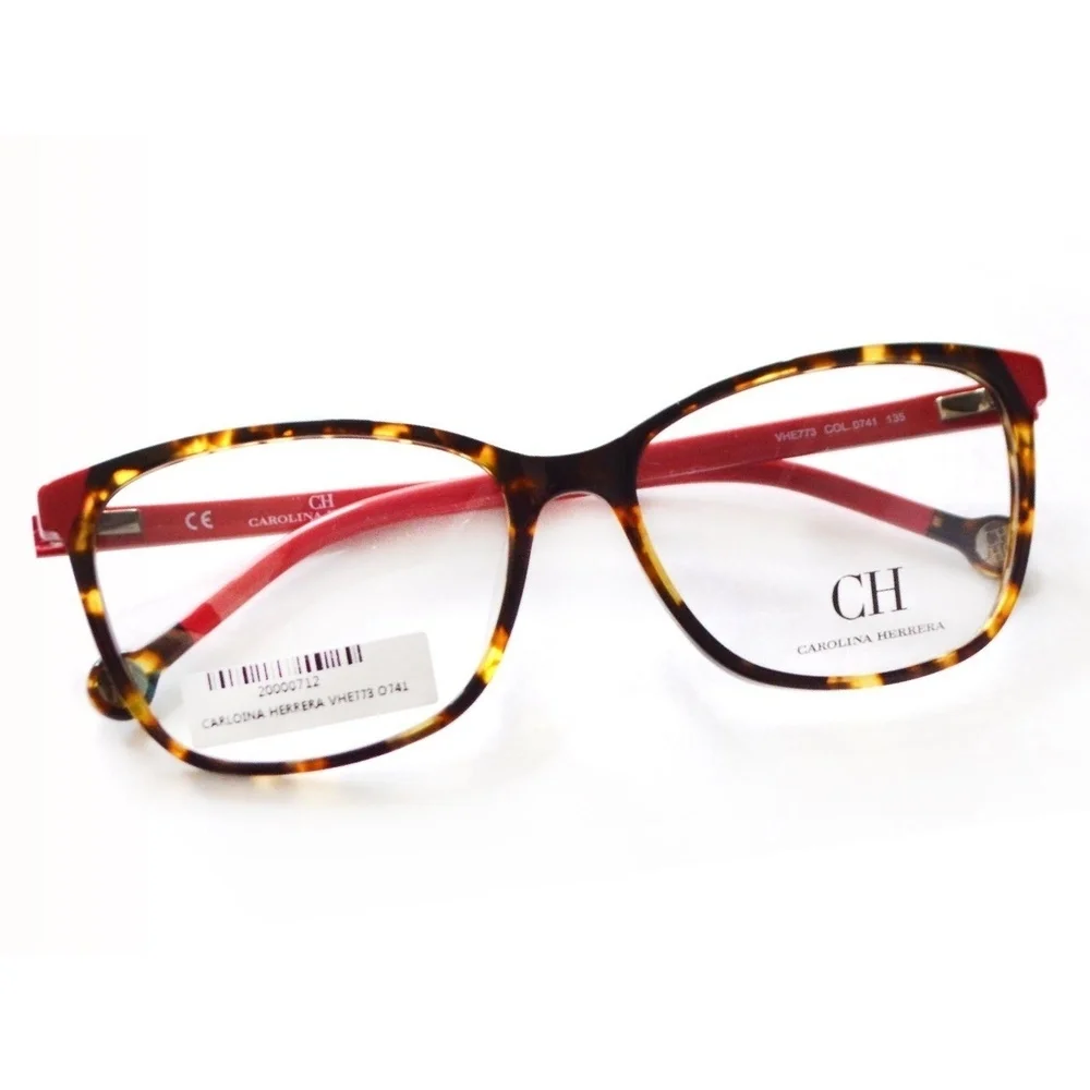 NWT Carolina Herrera VHE773 Havana Red Rectangle 54mm Eyeglasses